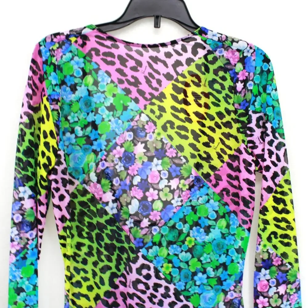 ParadeGanni Vintage 80's Animal Print Patchwork Jumpsuit Catsuit Slit Disco L